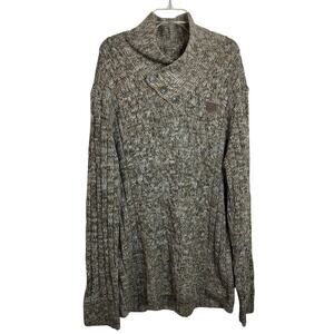 4672)Parish Nation 56 Men's Green White Fisherman Knit Shawl Collar Sweater 4XL